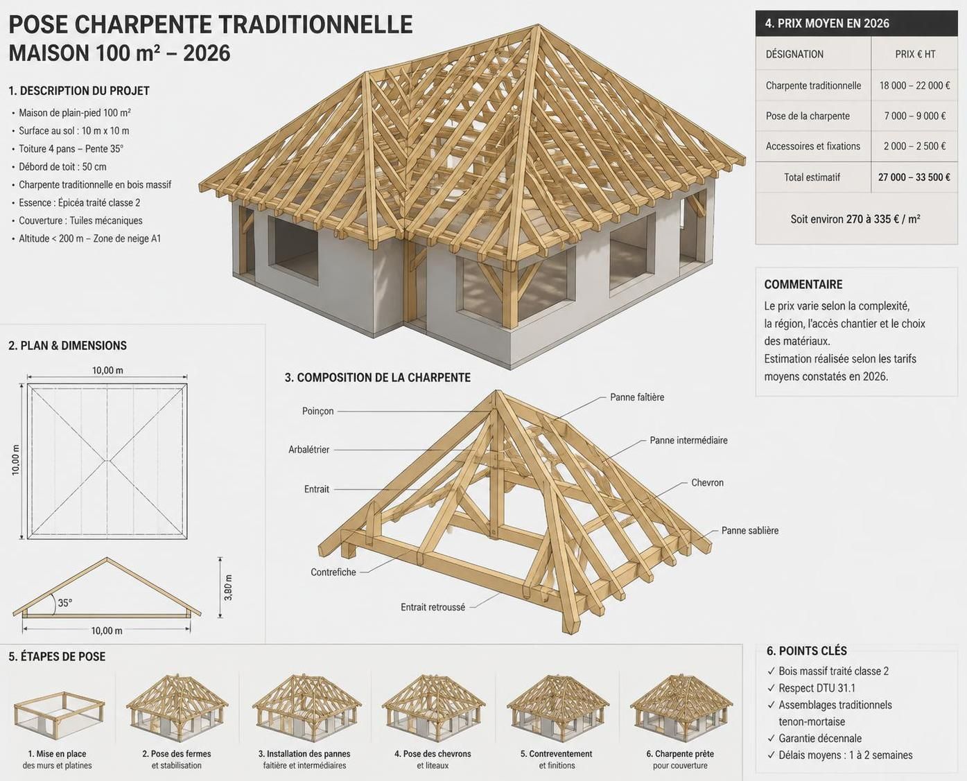 découvrez le coût estimé d'une charpente de 100m² en 2026, avec une analyse détaillée des prix, des matériaux et des facteurs influençant le budget pour vos projets de construction.