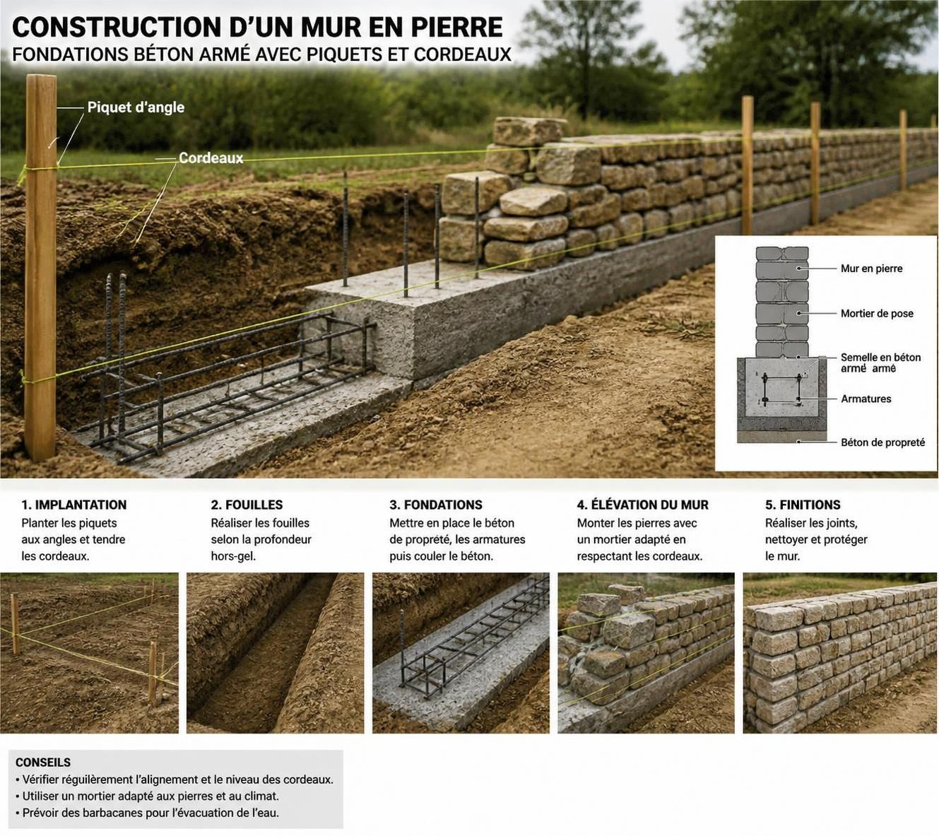 découvrez les techniques essentielles pour construire un mur en pierre maçonné, ses avantages durables, et nos conseils pratiques pour réussir votre projet de maçonnerie.
